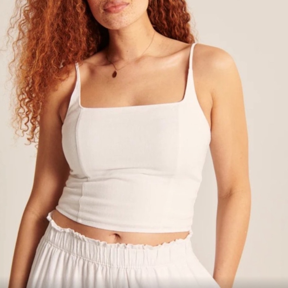 ABERCROMBIE & FITCH Linen Square Neck Cropped Tank in White- Size XS